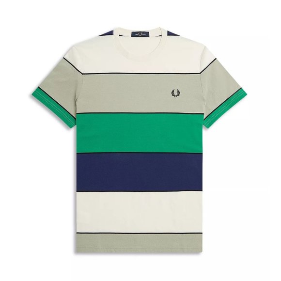 Fred Perry Men's Short Sleeve Bold Striped Crewneck Tee Shirt M5608 Seagrass - Picture 4 of 6